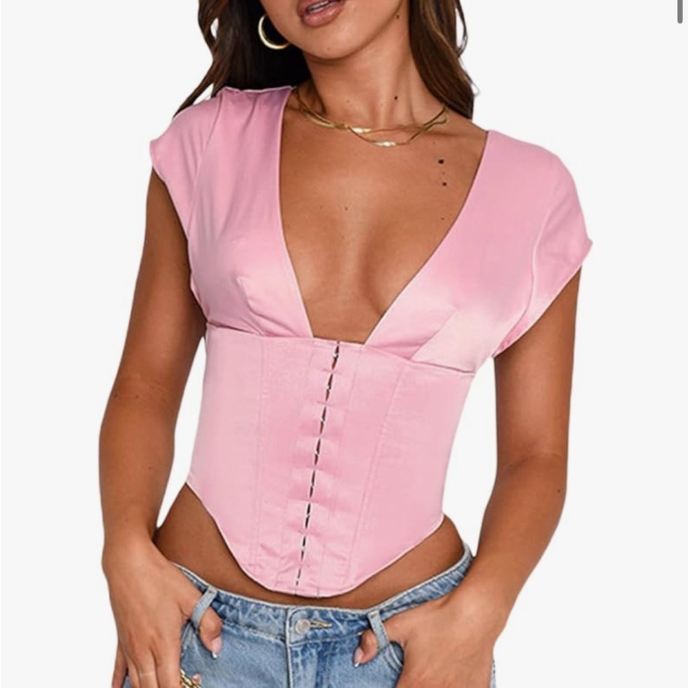 Pink crop top corset shirt - size large never worn
